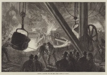 Gießen eines Zylinders für die neue Albert-Brücke in Chelsea